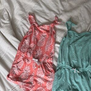 2 pieces Cat & Jack Coral and Teal Kids One Piece Rompers